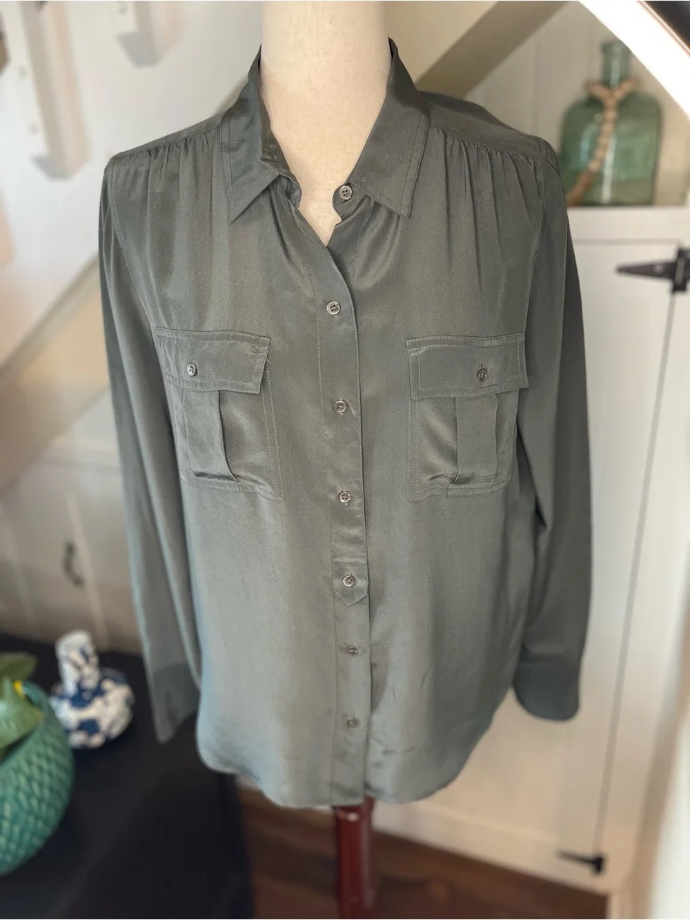 J. Crew Silk Slate Gray Button-Up Blouse